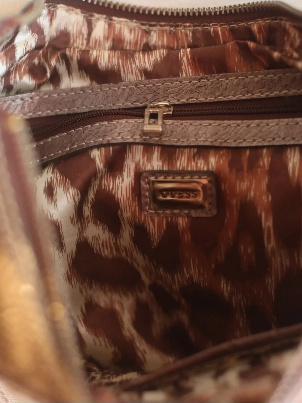 Guess Monogram Hobo Shoulder Bag Brown Canvas Faux Leather Y2K